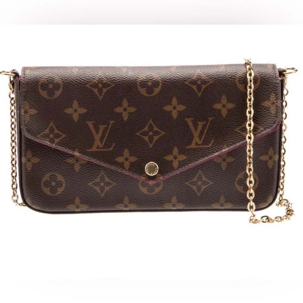 Louis Vuitton Brown Monogram Pochette with Burgundy Interior and Gold Hardware